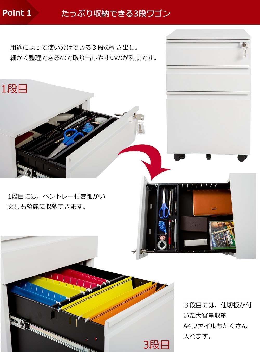 Amazon.co.jp: (OSJ)オフィスワゴン サイドワゴン 3段オールロック 幅